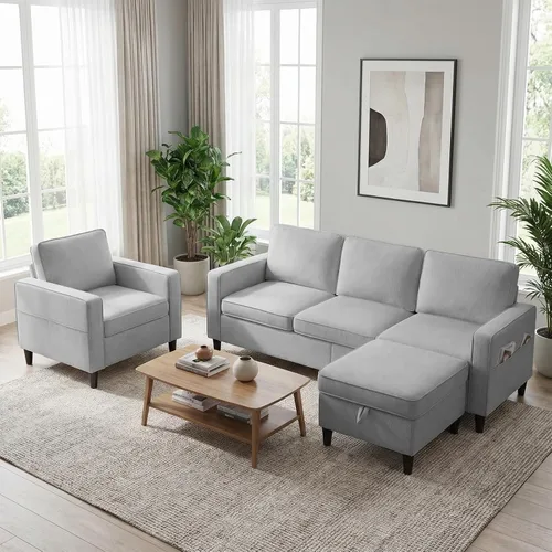 Vista 13 de BALUS Juego de sofás de sala de estar de 78 pulgadas, sofá de 3 plazas con bolsillo lateral y juego de muebles otomanos de almacenamiento, sofá