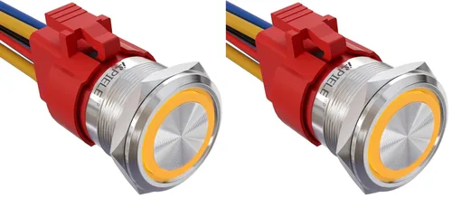 Vista 15 de APIELE Interruptor de Botón Pulsador con Pestillo de 10 Amperios 22mm 12V Ojo de Ángel LED Impermeable Aleación de Aluminio Redondo Autobloqueante
