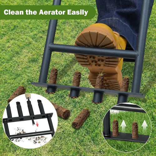 Vista 6 de Herramienta aireadora manual para césped, aireador de césped de hierro desmontable resistente con desbrozador de raíces, reduce la compactación