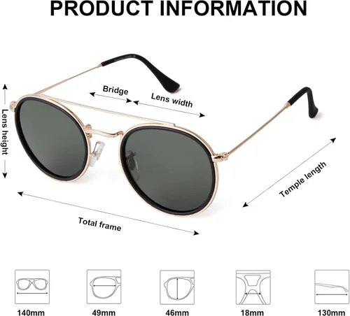 Vista 4 de PEGH Gafas de sol polarizadas redondas retro UV400 con doble puente circular PH2227