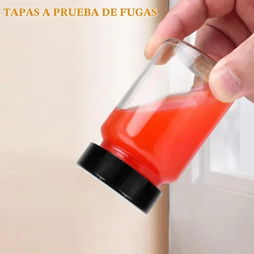Vista 4 de Botellas pequeñas de vidrio transparente de 2 onzas con tapas, 12 botellas de boca ancha con tapas para chupitos de jengibre, jugo, poción