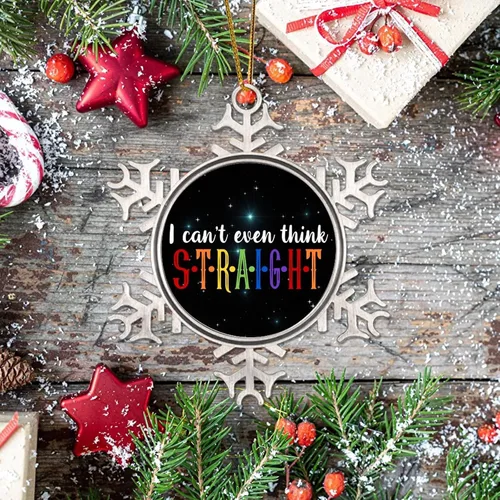 Vista 7 de I Can't Even Think Straight - Adornos colgantes decorativos pansexuales transgénero LGBTQ Gay arco iris de Navidad, adorno de copo de nieve