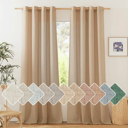 Vista 74 de NICETOWN - Cortinas de lino angora para ventana de cocina sobre el fregadero, con ojales, lino grueso angora, tratamientos cortos para ventanas