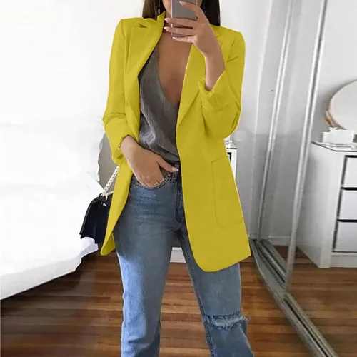 Vista 2 de Blazers para mujer de negocios, casual, tallas grandes, chaquetas de traje de manga larga, chaqueta de trabajo y oficina, chaqueta de frente