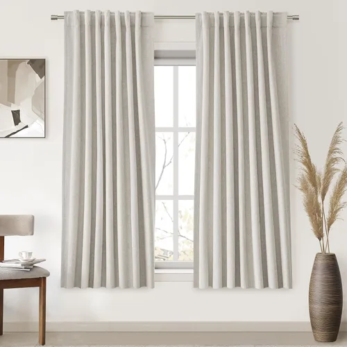 Vista 29 de UHITECH Cortinas cortas de lino de 24 pulgadas de largo para ventanas pequeñas de granja, cortinas opacas modernas para sala de estar, pestañas