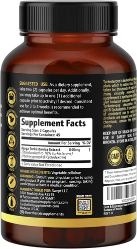 Vista 7 de Turkesterone 840 mg – Apoyo natural de testosterona – Suplemento de turkesterona 100% puro para hombres y mujeres – Extracto de Ajuga Turkestanica