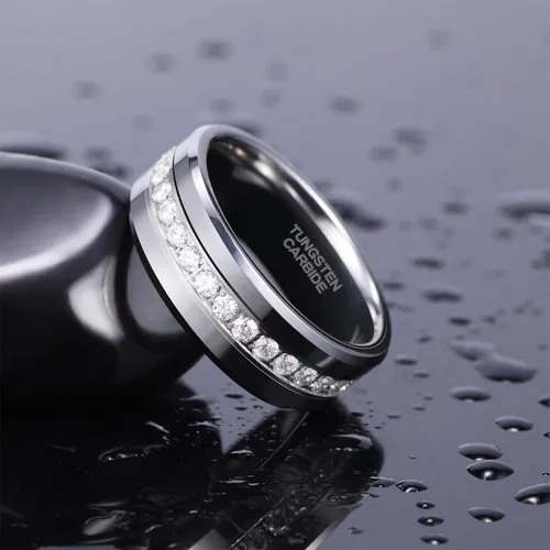 Vista 3 de TRUMIUM Alianzas de boda de tungsteno para hombre de 0.236 in y 0.315 in con circonita cúbica, anillo de eternidad con incrustaciones de circonita