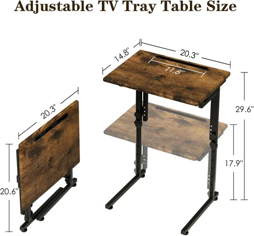 Vista 3 de Adjustable Folding TV Tray Table,TV Dinner Small Foldable C-Shaped End Table for Eating,6 Height Adjustable Slide Under Couch Side with Sturdy MDF