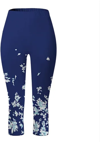 Vista 5 de Featur - Leggings de yoga recortados para mujer, cintura alta, pantalones capri elásticos con costuras de encaje, talla grande, pantalones