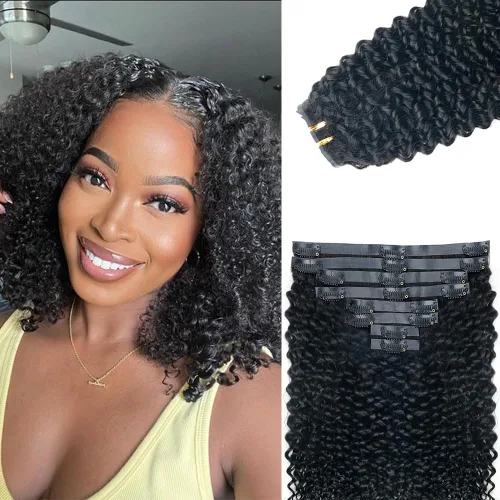 Vista 24 de Extensiones de cabello humano real rizado con clip, balayage, color marrón chocolate a rubio caramelo, 8 piezas con 18 clips, 4.23 oz/juego