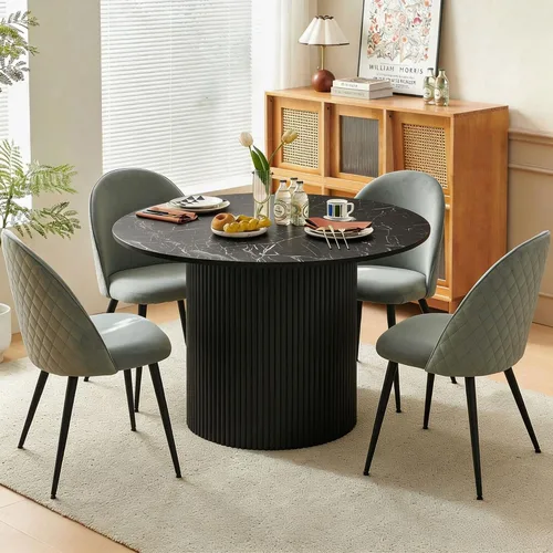 Vista 14 de Homedot Juego de mesa de cocina y comedor para 4, mesa de comedor de madera de nogal, redonda y tapizada, juego de sillas laterales de cocina