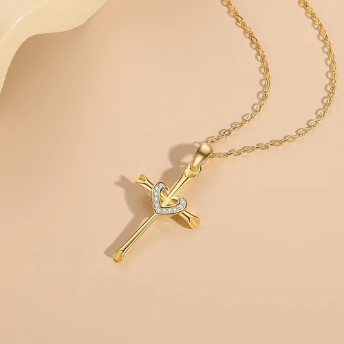 Vista 4 de Collar con dije de cruz de plata de ley 925 para mujer, collar con dije de corazón de fe para niñas, mamá, esposa, adolescente, regalo para el día