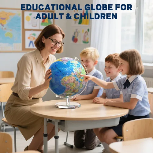 Vista 6 de Globo mundial grande de 13 pulgadas para adultos, globo educativo para niños, coloridos detalles de mapa del mundo HD para el aprendizaje