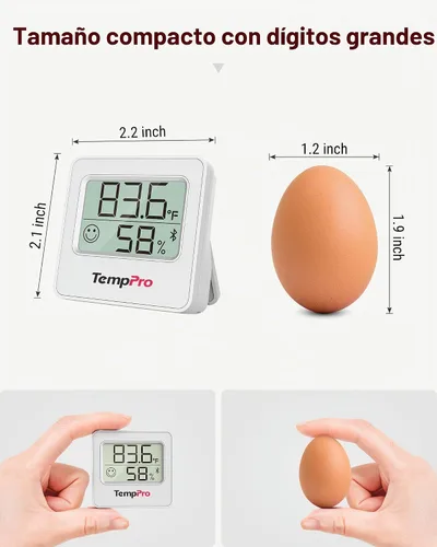 Vista 8 de TempPro TempAir - Termómetro higrómetro digital Bluetooth para interiores de 260 pies Humidity Meter with Smart App, Room Thermometer Humidity