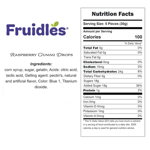 Vista 2 de Fruidles Gomitas de frambuesa, deliciosas gomitas de sabor a frutas recubiertas de azúcar (2.2 libras)