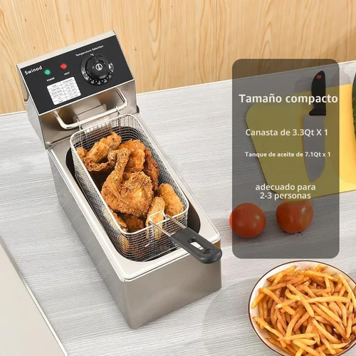 Vista 3 de Freidora con cesta para uso doméstico, olla freidora eléctrica de 1700 W Freidora de encimera 1700w Potente rendimiento 4.2Qt Capacidad Freidora