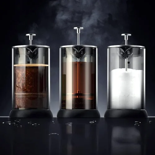Vista 6 de Cafetera de prensa francesa, sistema de filtración de 3 niveles de vidrio resistente al calor, tetera de vidrio de borosilicato, tetera de vidrio