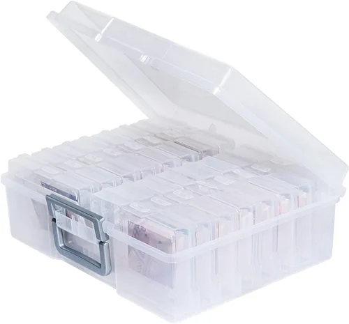 Vista 8 de novelinks Organizadores de fotos transparentes de 4 x 6 pulgadas y caja de almacenamiento de fotos con asa, 16 fundas interiores para fotos