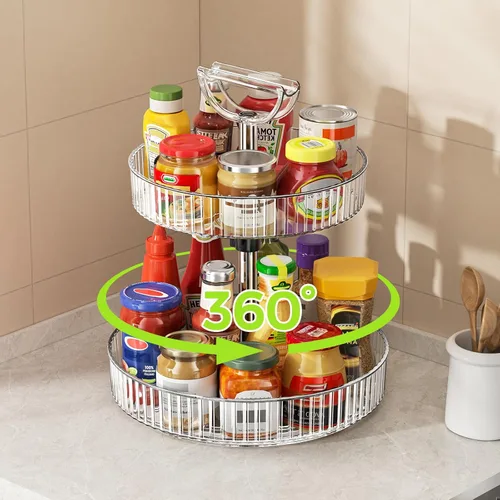 Vista 3 de Lazy Susan - Organizador giratorio de 2 niveles, organizador giratorio de plástico de 11.4 pulgadas para armario de cocina, despensa, encimera