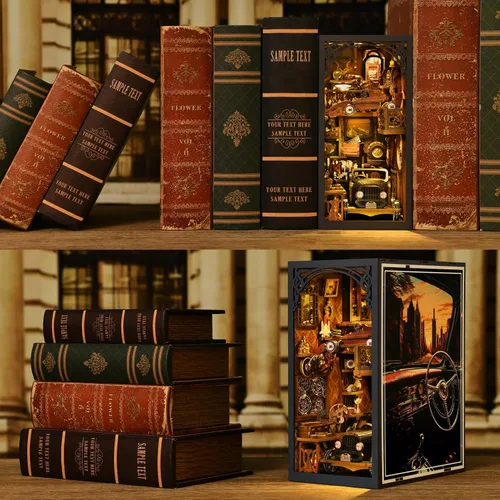 Vista 6 de TOYQI Kit de Rincón de Libros, Kits de Rincón de Libros para Adultos, Kit de Casa de Muñecas en Miniatura DIY Rompecabezas de Madera 3D Booknook