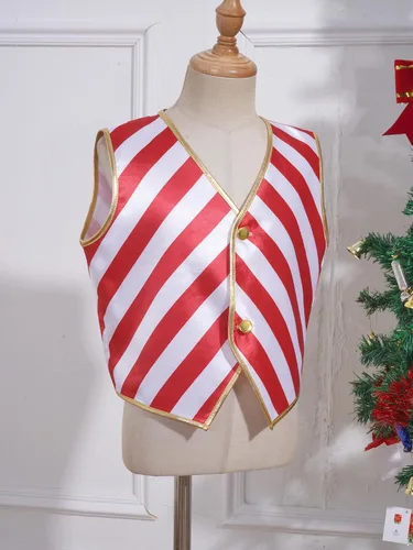 Vista 5 de iiniim Chaleco a rayas para niños, disfraz de bastón de caramelo de Navidad, para discoteca, jazz, danza, chaleco