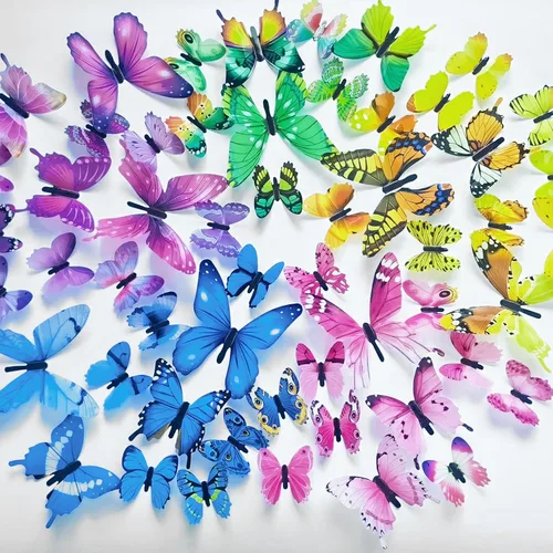 Vista 9 de Ewong 60 piezas de decoración de pared de mariposa 3D, calcomanías de pared Azul