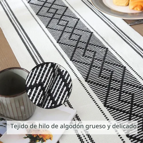 Vista 3 de Caminos de mesa tejidos estilo granja, caminos de mesa bohemios de 72 pulgadas de largo con borlas, elegantes caminos de mesa lavables para comedor