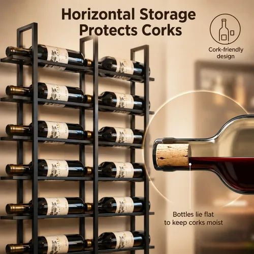 Vista 3 de Estante de vino grande de montaje en pared para 64 botellas Negro