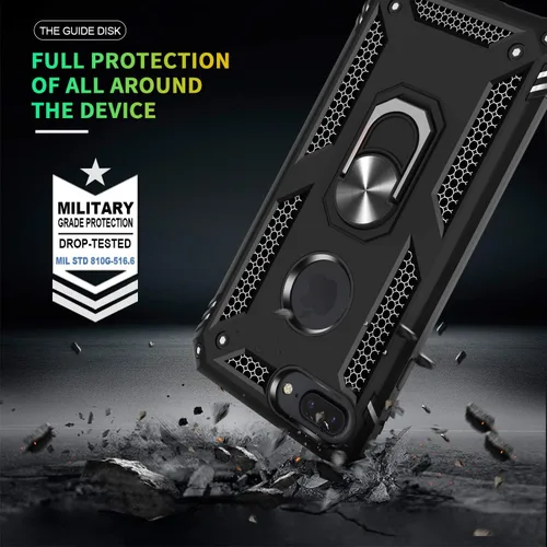 Vista 4 de Gritup Funda compatible con iPhone 6/6S/7/8 Plus con protector de pantalla HD, grado militar, a prueba de golpes, con anillo magnético para iPhone