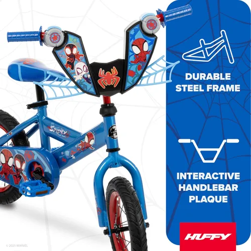 Vista 4 de Huffy Disney and Marvel 12/16 Inch Boys Bikes, Multiple Color Options Azul Spidey y sus increíbles amigos