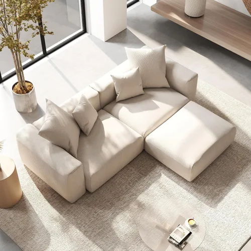 Vista 3 de Sofá seccional modular en forma de nube, sofá en L con otomano, sofá cama de 260 cm de tamaño grande, sofás cama de corduroy para sala de estar