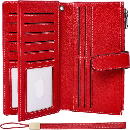 Vista 11 de XINNSTAR Cartera para mujer con bloqueo RFID de gran capacidad, cartera larga para mujer con bolsillo de muñeca, con ventana para tarjeta