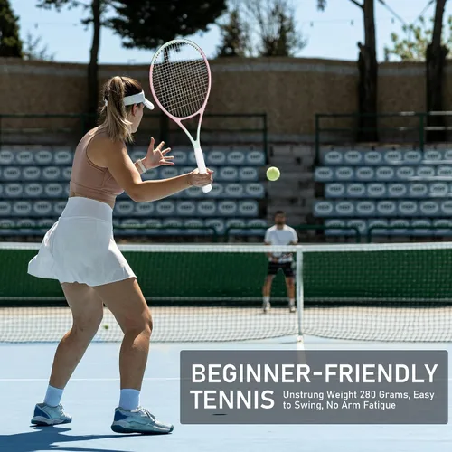 Vista 4 de OGEENIER Juego de 2 raquetas de tenis para adultos, 27 pulgadas preencordadas para principiantes, juego de raquetas de tenis de aluminio ligeras