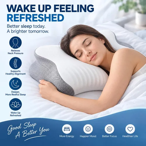 Vista 9 de Almohada cervical para el cuello, espuma viscoelástica de doble altura