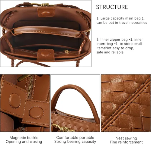 Vista 4 de Woven Hobo Bags for Women Tote Bag, Woven Leather Shoulder Crossbody Bag Satchel Bag Woven Handbag Purses