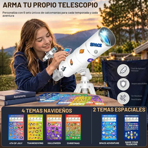 Vista 3 de Telescopio para adultos y niños de alta potencia, 3.543 in de apertura Blanco