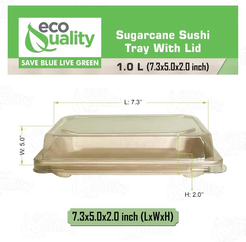Vista 3 de Bandejas grandes compostables para sushi con tapas, contenedor de sushi natural de caña de azúcar, biodegradable, plato de sushi desechable