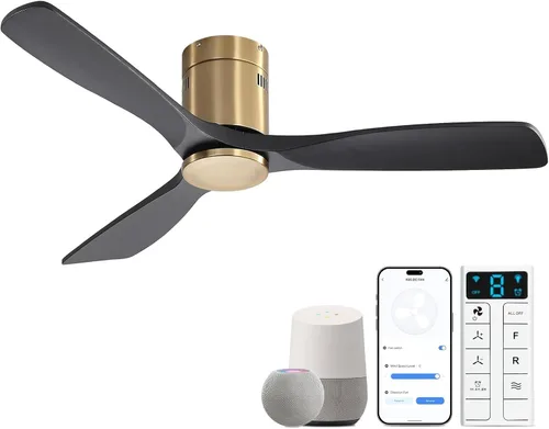 Vista 29 de Sofucor Ventiladores de techo inteligentes de 52 pulgadas con luces - montaje al ras de perfil bajo, modernos ventiladores de techo de madera maciza