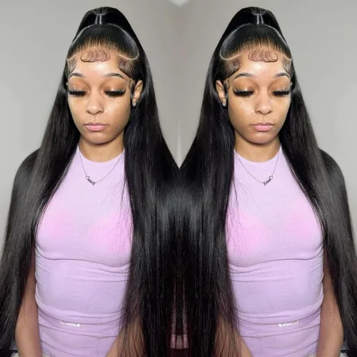 Vista 25 de Pelucas de encaje frontal rectas de cabello humano bunGiol pre arrancadas con cabello de bebé HD Pelucas de encaje frontal 13x4 sin pegamento