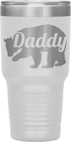 Vista 3 de Daddy Bear - Vaso de acero inoxidable grabado con aislamiento de 30 onzas, color negro