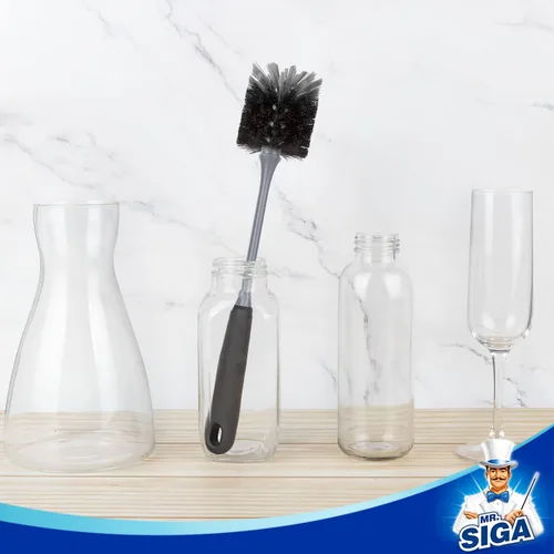 Vista 3 de MR.SIGA Cepillo para botellas de mango largo, cepillo flexible para botellas de agua, cristalería, tazas, negro, paquete de 2 2 pack bottle
