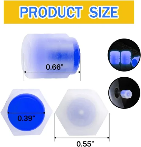 Vista 2 de Tapones de vástago de válvula de neumático para automóvil, 5 tapas fluorescentes para vástagos de válvula, cubierta de tapones de aire para Azul