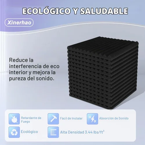 Vista 2 de Paquete de 54 paneles de espuma acústica de 1 x 12 x 12 pulgadas, espuma ignífuga de absorción de ruido y reducción adecuada para estudios, hogares