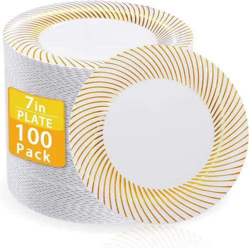 Vista 19 de I00000 - Platos de plástico azul de 7 pulgadas, 100 platos desechables de postre resistentes, platos de ensalada azules desechables, platos duros