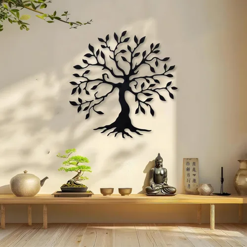 Vista 4 de Kuestboy Arte de pared de metal con árbol de la vida, árbol de la vida, decoración de metal negro, árbol genealógico, decoración de pared
