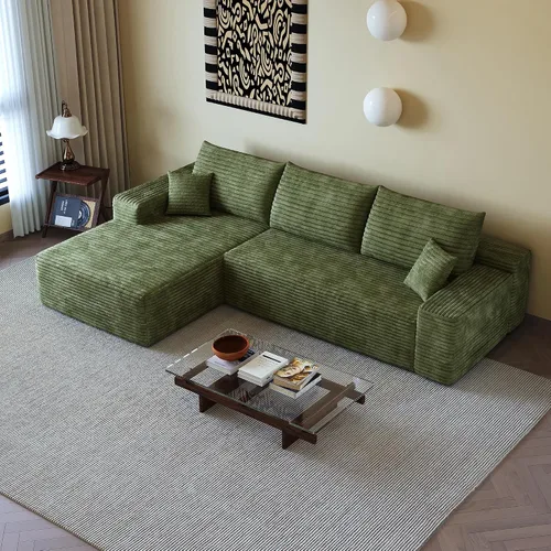 Vista 41 de Sofá seccional comprimido sin hueso de 112 pulgadas con otomana movible convertible en forma de L sofá esquinero modular para sala de estar, sofás