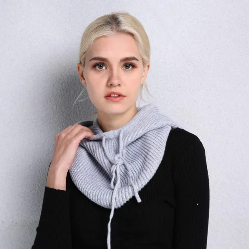 Vista 2 de Facecozy Sombreros de invierno para mujer, gorro de bufanda con capucha para mujer, pasamontañas de punto, gorro con cordón