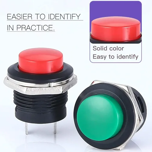 Vista 5 de Interruptor de encendido y apagado momentáneo de 0.630 in, surtido rojo, verde, amarillo, azul, blanco, negro, 3A, 250 V, CA, 2 pines, mini