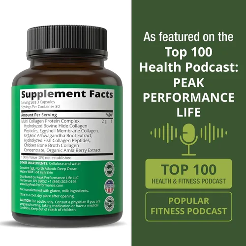 Vista 6 de Peak Performance Las 5 cápsulas de colágeno múltiple – 90 píldoras de proteína de péptidos alimentados con pasto – Suplemento con los 5 tipos
