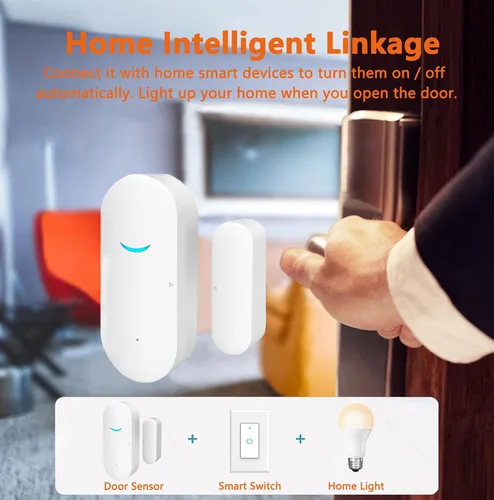 Vista 4 de Sensor de puerta inteligente con alarma inalámbrica, detector de ventana de puerta WiFi con 2 baterías, sensor de contacto de puerta de ventana